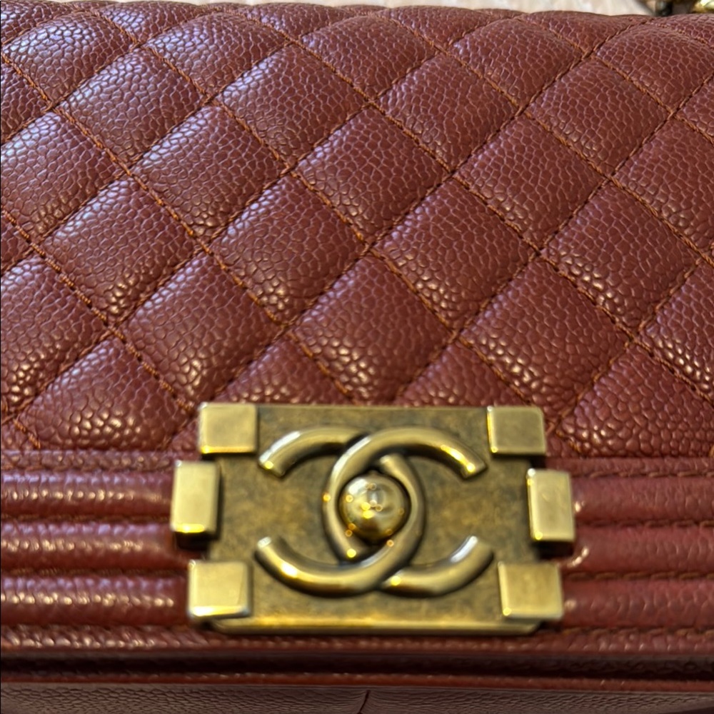 CHANEL Brown (burned orange) and Antique Gold Medium Boy Bad Bag - Picture 11 of 17